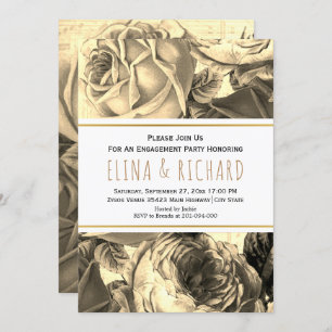 Vintage sepia rose floral wedding engagement party invitation