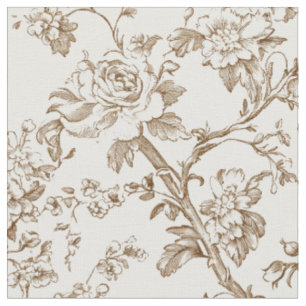 Vintage Sepia Rose Vine Pattern Fabric