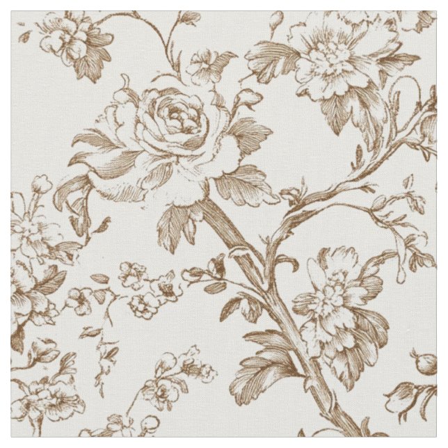 Vintage Sepia Rose Vine Pattern Fabric (Close Up)