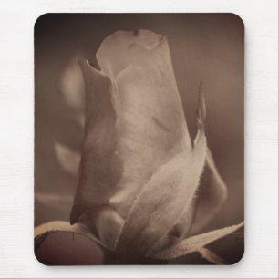 Vintage Sepia Rosebud Flower Mouse Mat