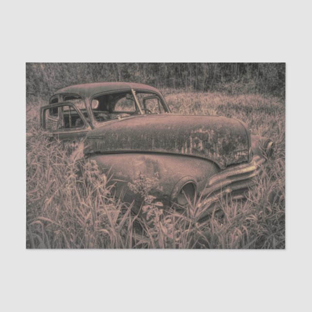 Vintage Sepia Rustic Retro Old Car Tissue Paper (Front)