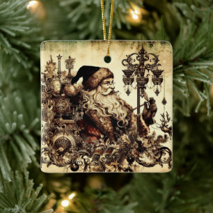 Vintage Sepia Santa Claus Ceramic Ornament