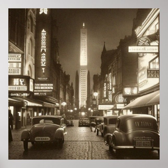 Vintage Sepia Scene 1930s car Fantasy 2 Poster (Front)