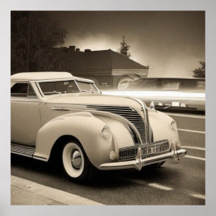 Vintage Sepia Scene 1940s car Fantasy 2 Poster