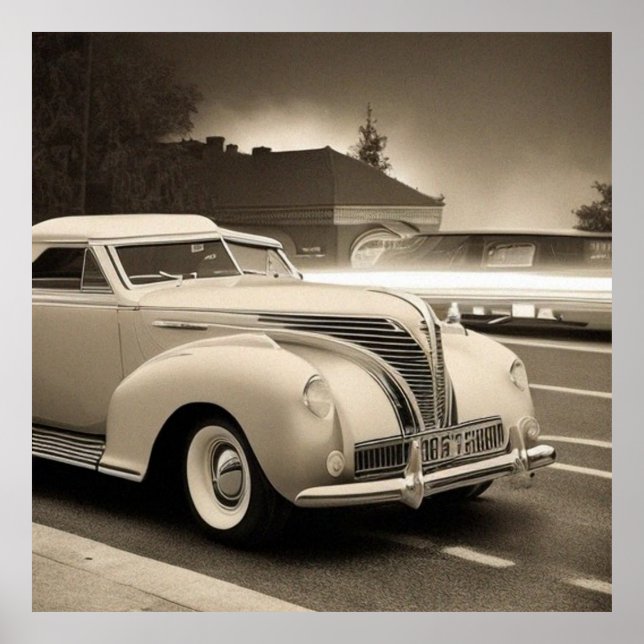 Vintage Sepia Scene 1940s car Fantasy 2 Poster (Front)