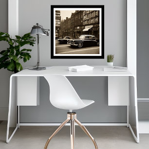 Vintage Sepia Scene 1940s car Fantasy Poster