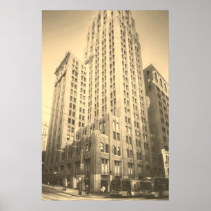 Vintage Sepia Seattle Brick Building Cityscape Poster