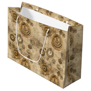 Vintage Sepia Steampunk Clocks and Mechanical Gear Large Gift Bag