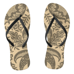 Vintage Sepia Tan Floral Botanical Pattern Flip Flops