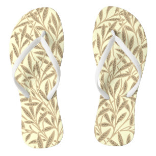 Vintage Sepia Tan Willow Leaves Botanical Flip Flops