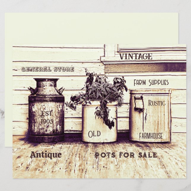 Vintage Sepia Tone Rustic Ephemera Jugs (Front/Back)