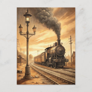 Vintage Sepia Train Historic Railroad Travel  Postcard