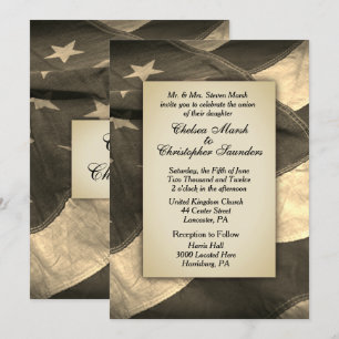 Vintage Sepia USA Flag Wedding Invitation