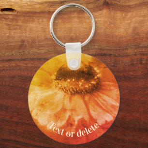 Vintage Sepia Zinnia Flower Personalized Key Ring