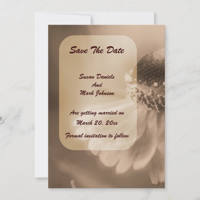Vintage Sepia Zinnia Flower Wedding  Save The Date (Front)