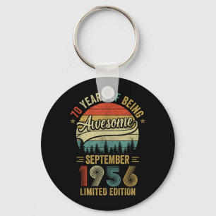 Vintage September 1956 70 Years Old 70th Birthday Key Ring