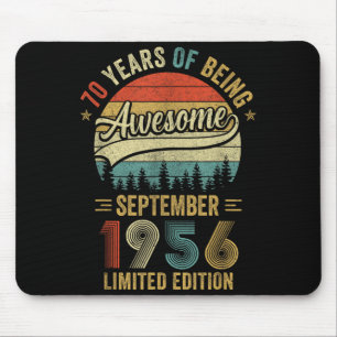 Vintage September 1956 70 Years Old 70th Birthday Mouse Mat
