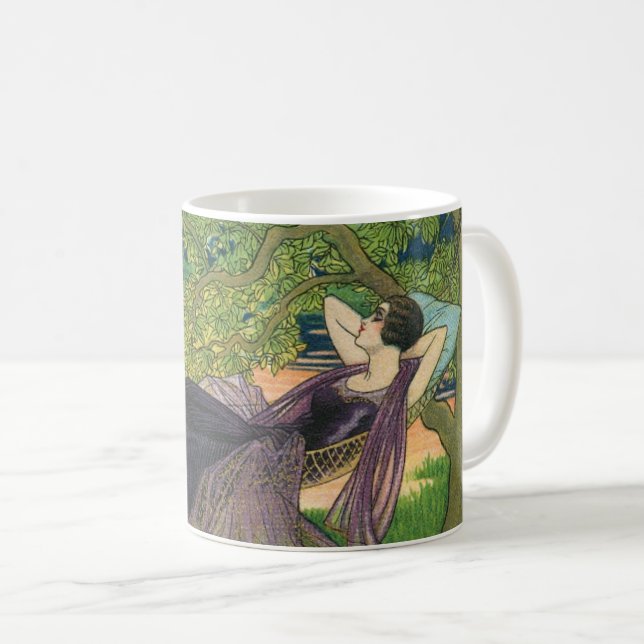 Vintage Serenity: Woman in Garden Hammock  Coffee Mug (Front Right)