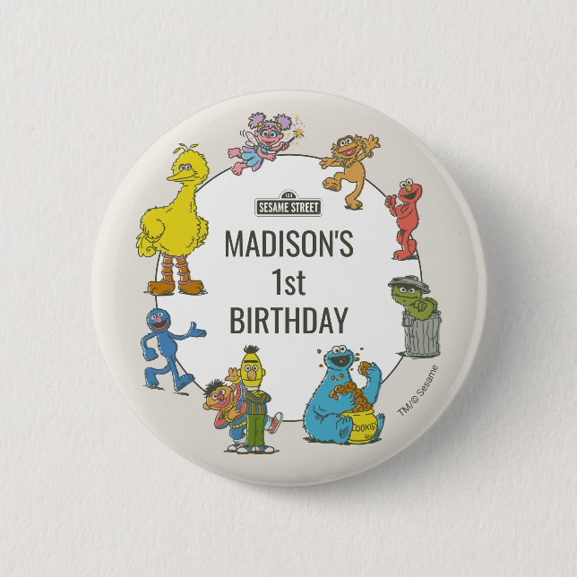Vintage Sesame Street Characters Birthday 6 Cm Round Badge (Front)