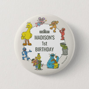Vintage Sesame Street Characters Birthday Button
