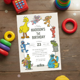 Vintage Sesame Street Characters Birthday Invitation