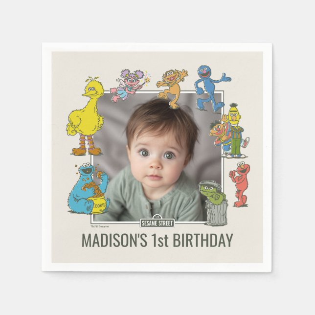 Vintage Sesame Street Characters Birthday Napkin (Front)
