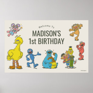 Vintage Sesame Street Characters Birthday Poster