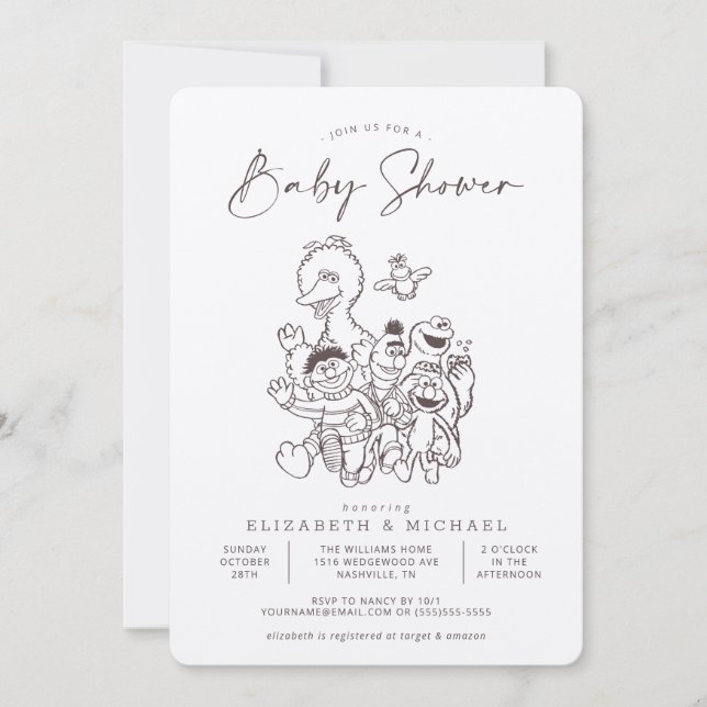 Vintage Sesame Street Pals Baby Shower Invitation (Front)