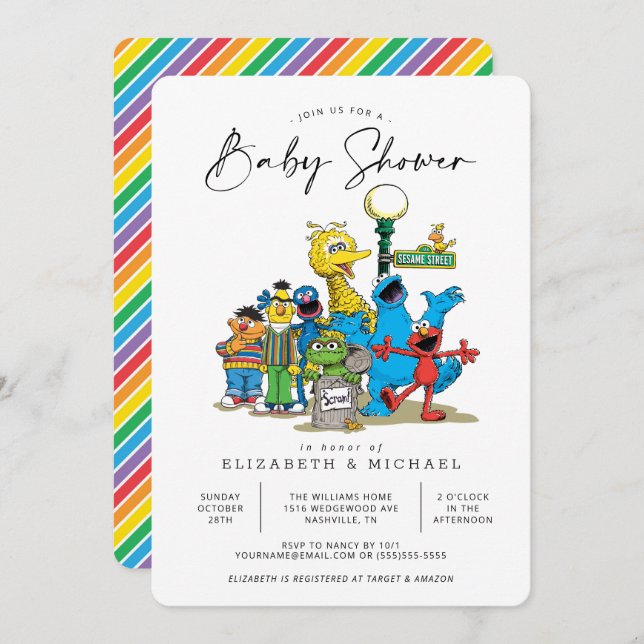 Vintage Sesame Street Pals Baby Shower Invitation (Front/Back)