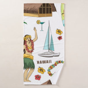 Vintage set pattern of Hawaiian icons and symbols Bath Towel