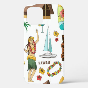  Vintage set pattern of Hawaiian icons and symbols iPhone 12 Case