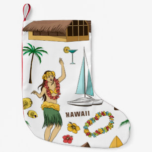  Vintage set pattern of Hawaiian icons and symbols Small Christmas Stocking