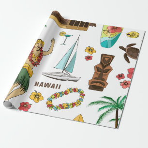 Vintage set pattern of Hawaiian icons and symbols Wrapping Paper