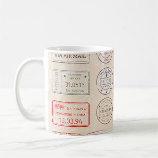 Vintage set vintage postage stamps from countries  coffee mug