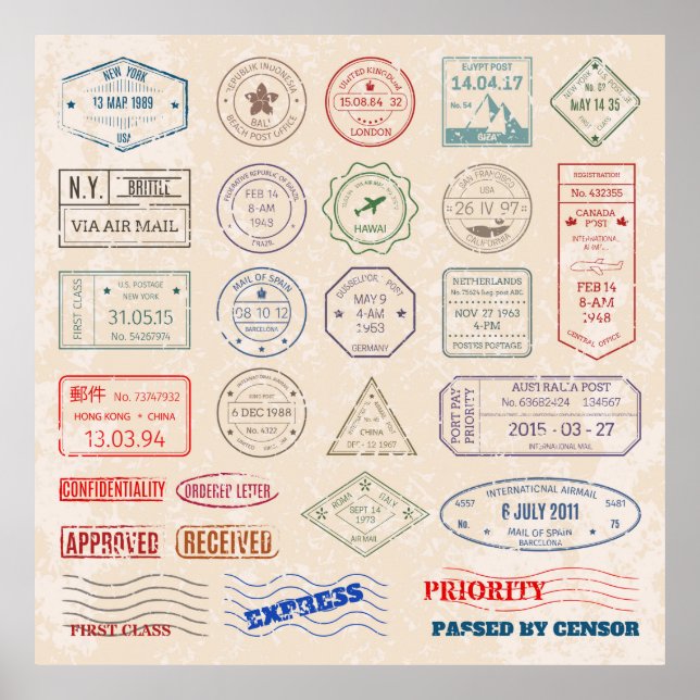 Vintage set vintage postage stamps from countries  poster (Front)