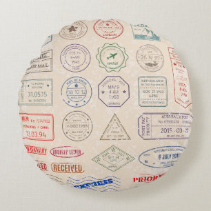 Vintage set vintage postage stamps from countries round cushion