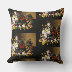 Vintage Severin Roesen Floral Fruit Still Life Cushion