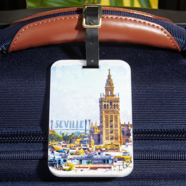 Vintage Seville Spain Cathedral City View Luggage Tag (Front Insitu 2)