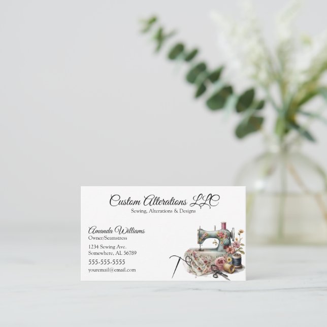 Vintage Sewing Alteration Business Card (Standing Front)