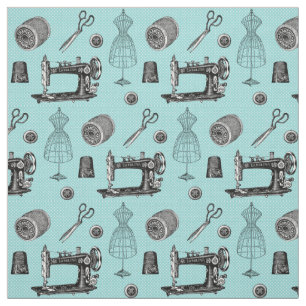 Vintage Sewing Aqua Fabric