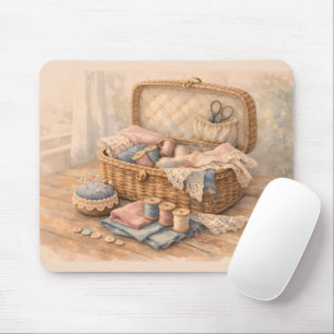 Vintage Sewing Basket Cottagecore Pastel Mouse Mat