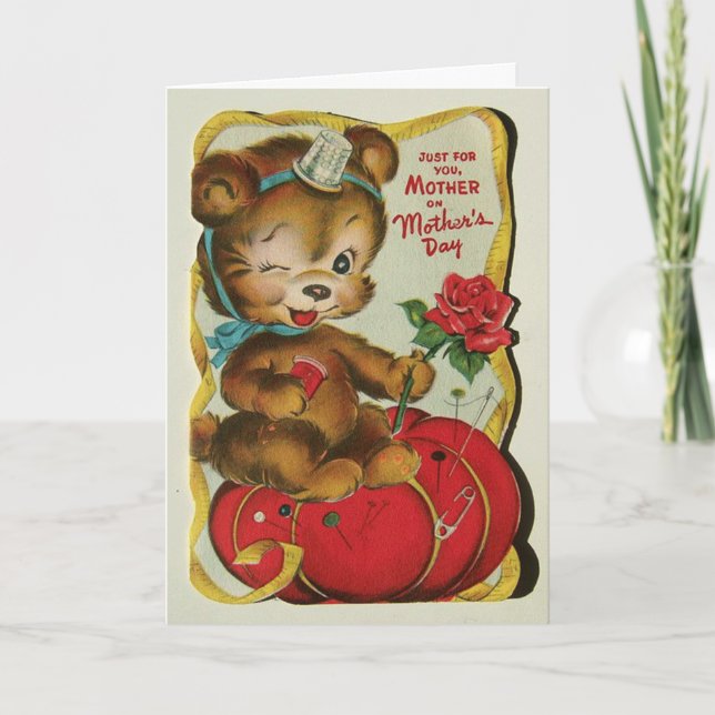 Vintage Sewing Bear Mother's Day Card (Front)