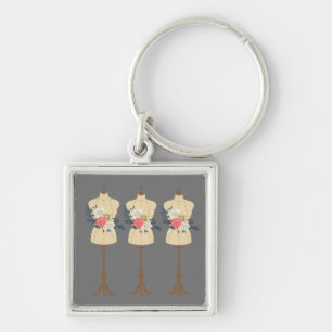 Vintage sewing cute dress form key ring