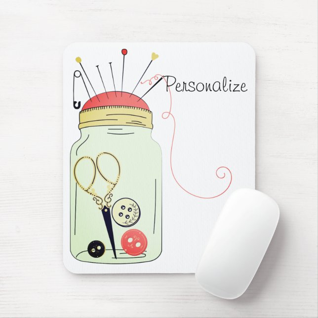 Vintage sewing kit mouse pad (With Mouse)