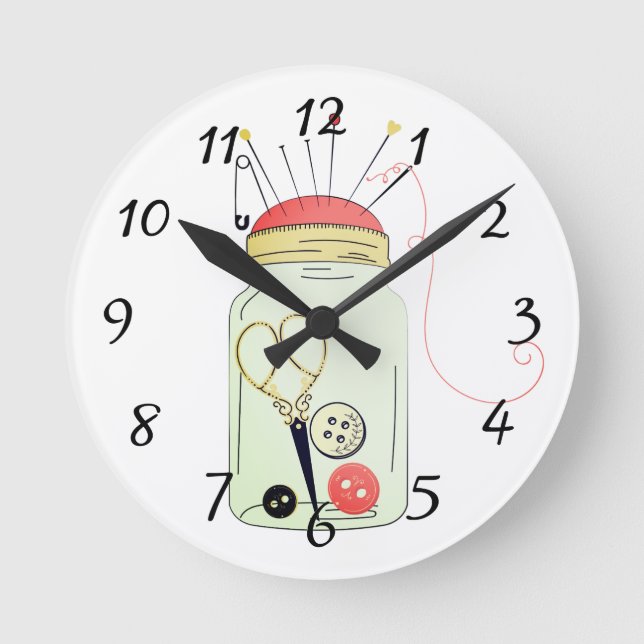 Vintage sewing kit round clock (Front)