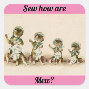 Vintage Sewing Kittens Square Sticker