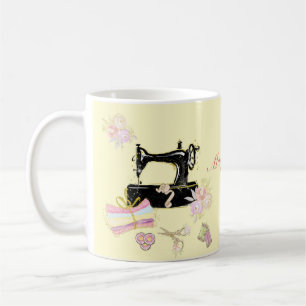 Vintage Sewing Machine and Fabric Coffee Mug