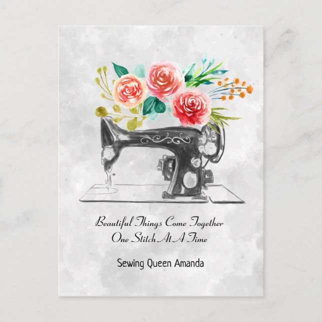 Vintage Sewing Machine Black White Postcard (Front)