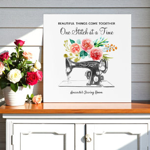 Vintage Sewing Machine Black White Quote Canvas Print