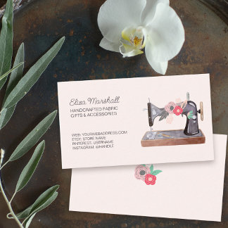 Vintage Sewing Machine Boho Floral Blush Business Card